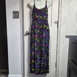 Maxi Sun, Moon, Planets,  & Stars Print Spaghetti Strap Dress